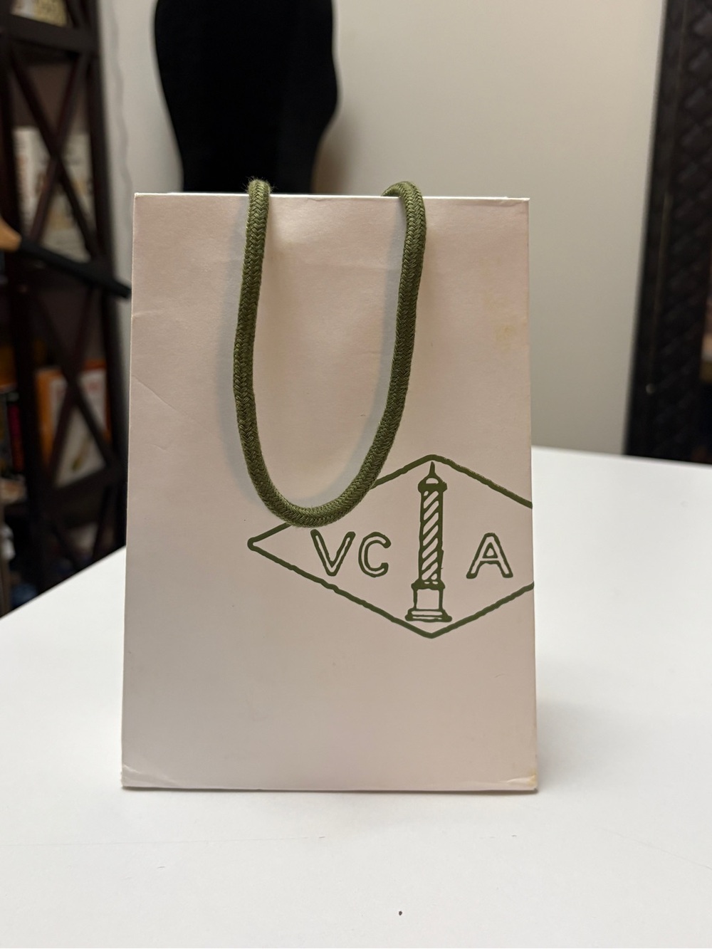 Van Cleef & Arpels White Gift Bag with Olive Rope Handles